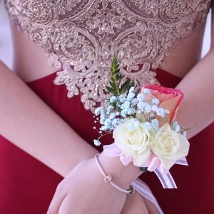 Burgundy/Gold Prom Dress